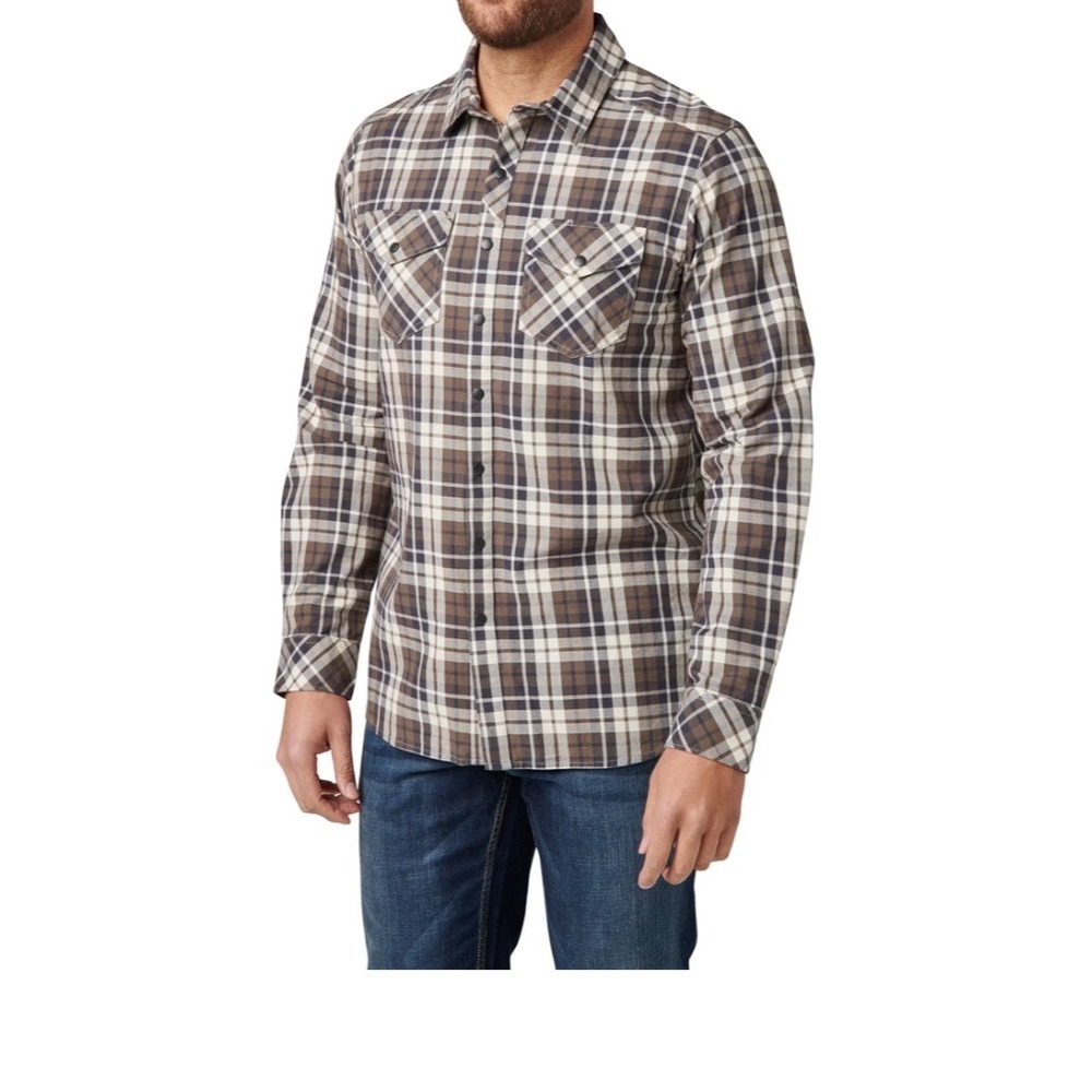 5.11 Tactical Gunner Plaid Long Sleeve Shirt Brown White Mens Small Snap Pocket